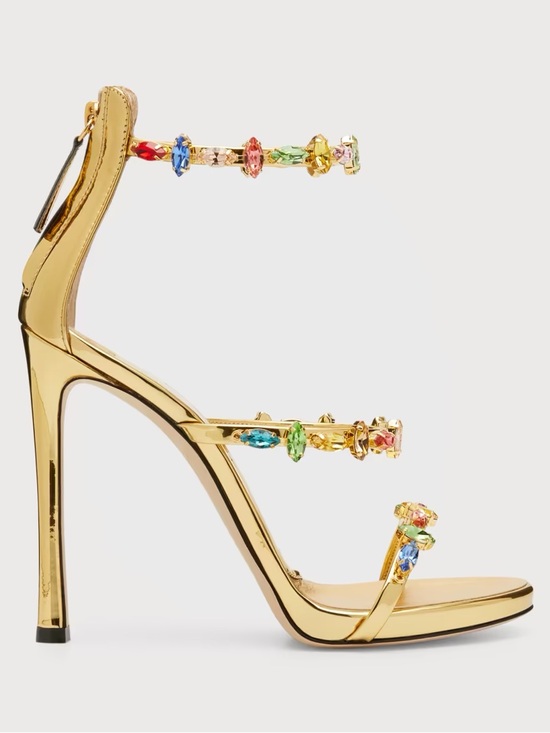 Giuseppe Zanotti Shoes - Giuseppe Zanotti Harmony Gold Jeweled Multicolor Crystal-Strap Heels size 37.5